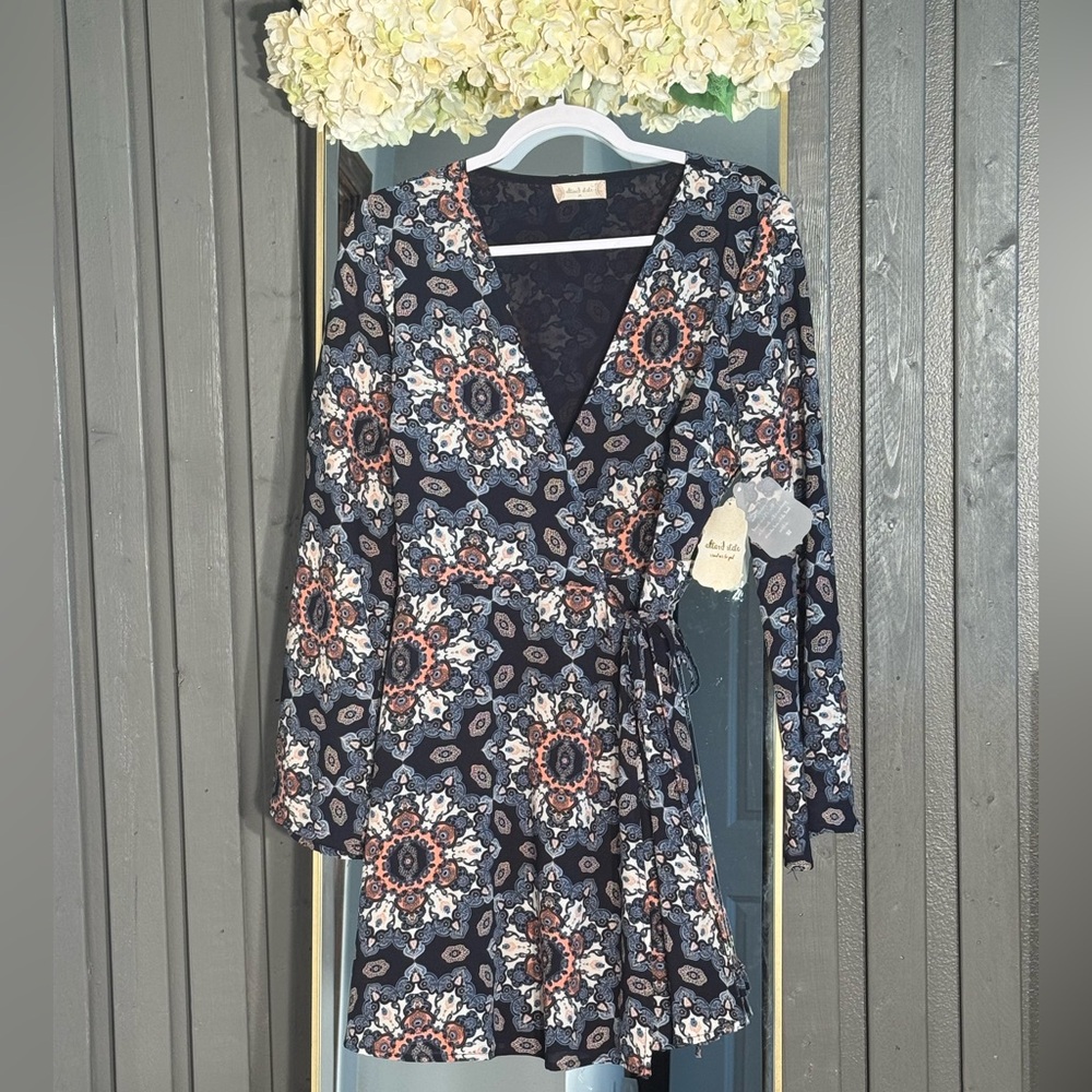 Altar'd State Paisley Print Dress in Navy and Orange